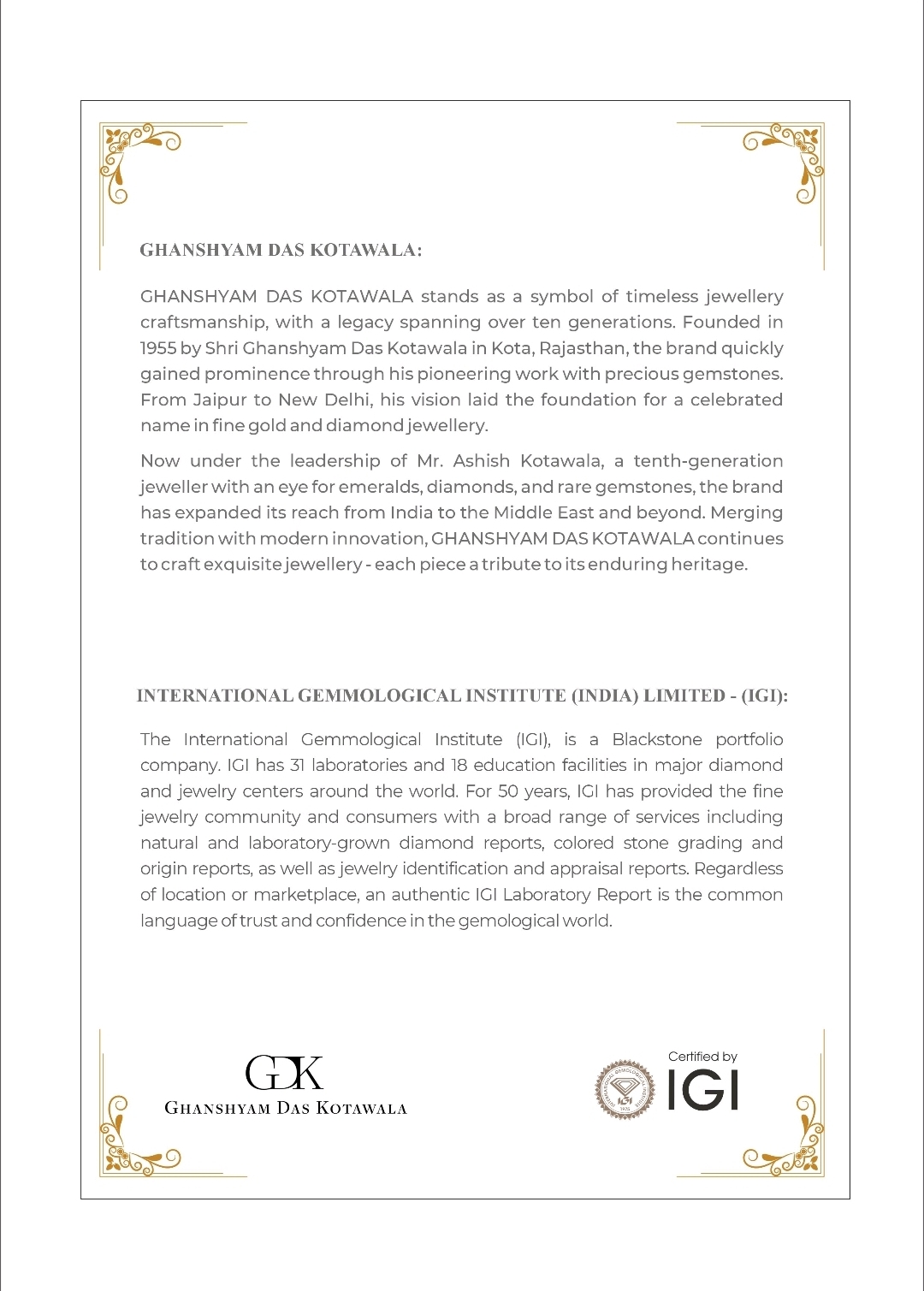 About Ghanshyam Das Kotawala and the International Gemmological Institute